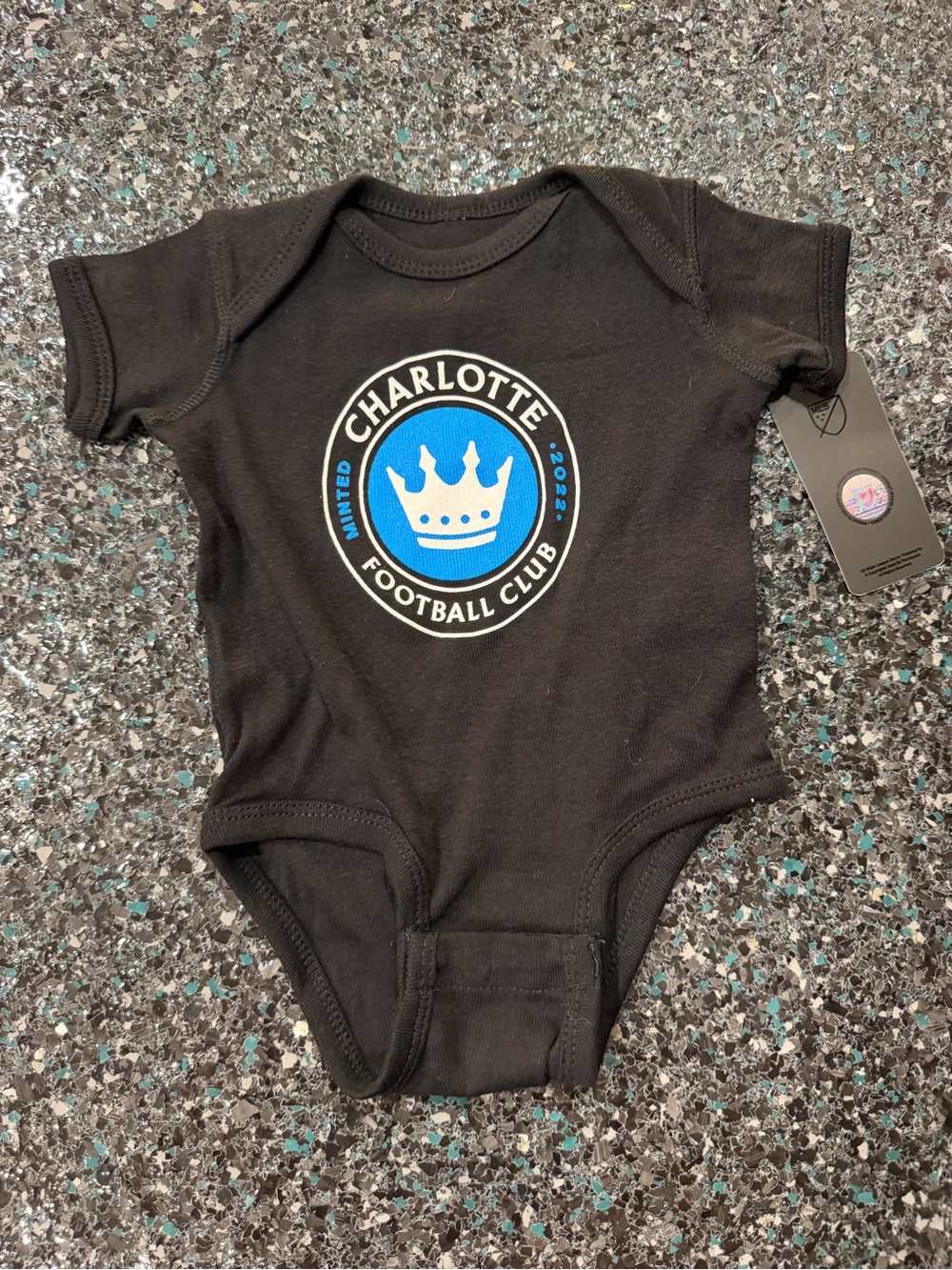 OUTER Charlotte FC MLS Baby One-Piece Bodysuit Cotton Black Short Sleeve 0-3 M